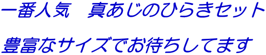 一番人気　真あじのひらきセット  豊富なサイズでお待ちしてます